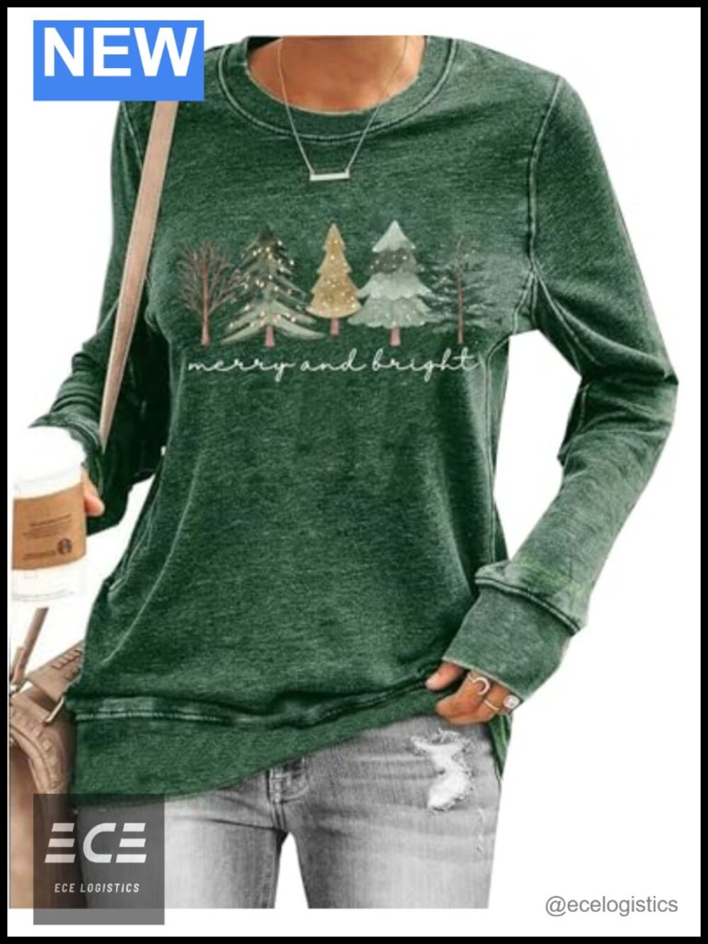 Women's Farm Fresh Christmas Graphic Tee Long Sleeve Casual Pullover